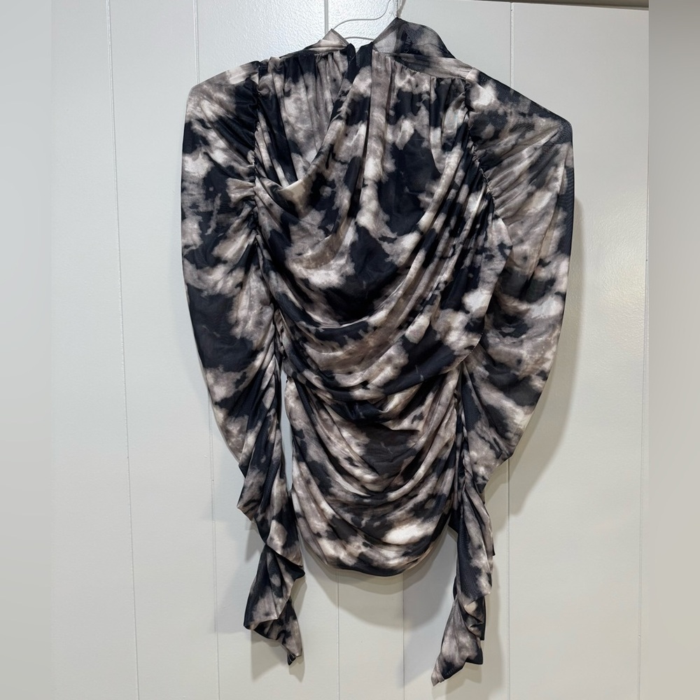 Fashion Nova Luxe Marble Mesh Cutout Ruched Long Sleeve Top NWT Size Large - Picture 2 of 3